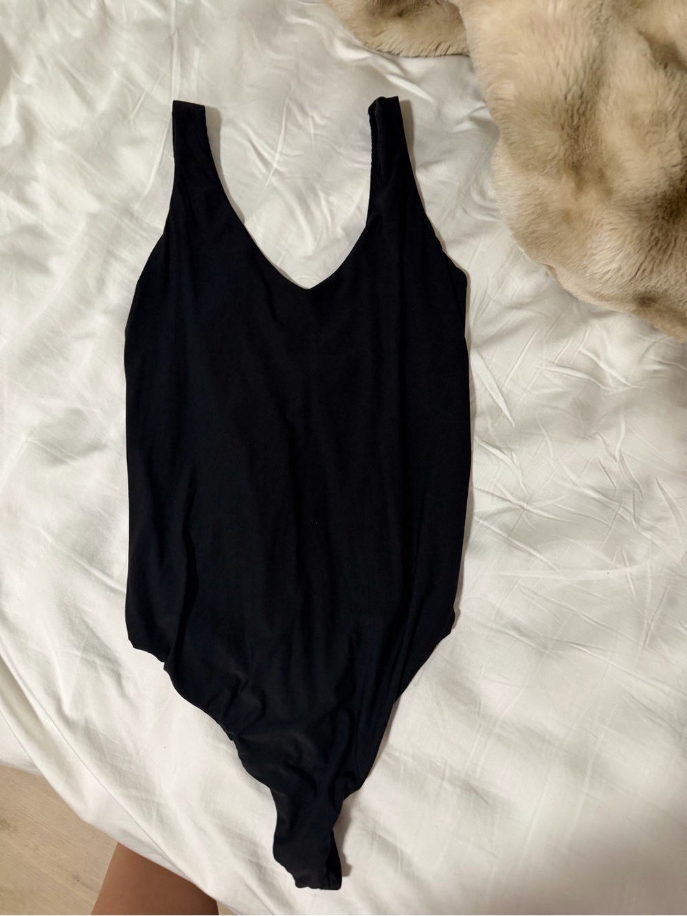 aerie Black V-Neck Sleeveless Bodysuit